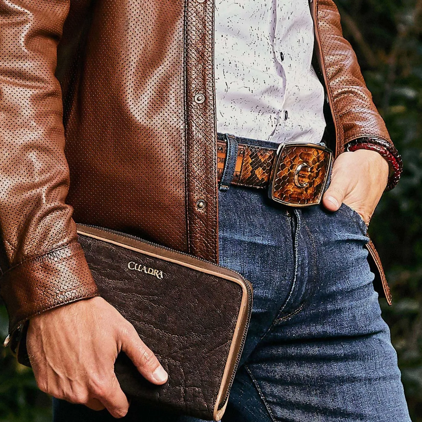 Men Cuadra Belts-Honey Engraved Python Leather Western Belt