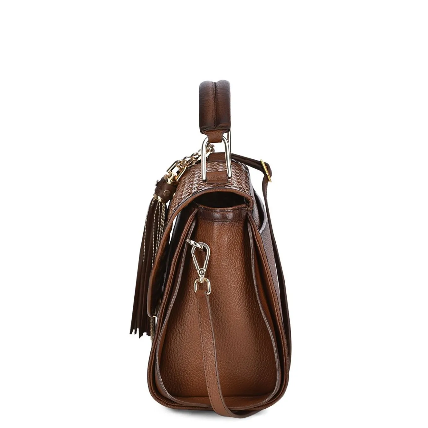 Women Cuadra Top Handle & Satchel Bags-Honey Leather Handcrafted Interweaving Handbag