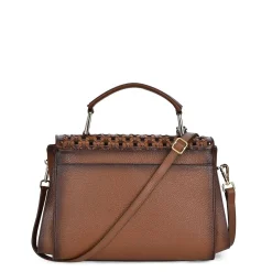Women Cuadra Top Handle & Satchel Bags-Honey Leather Handcrafted Interweaving Handbag