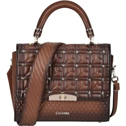 Women Cuadra Top Handle & Satchel Bags-Honey Leather Quilted Embroidery Handbag With Austrian Crystals
