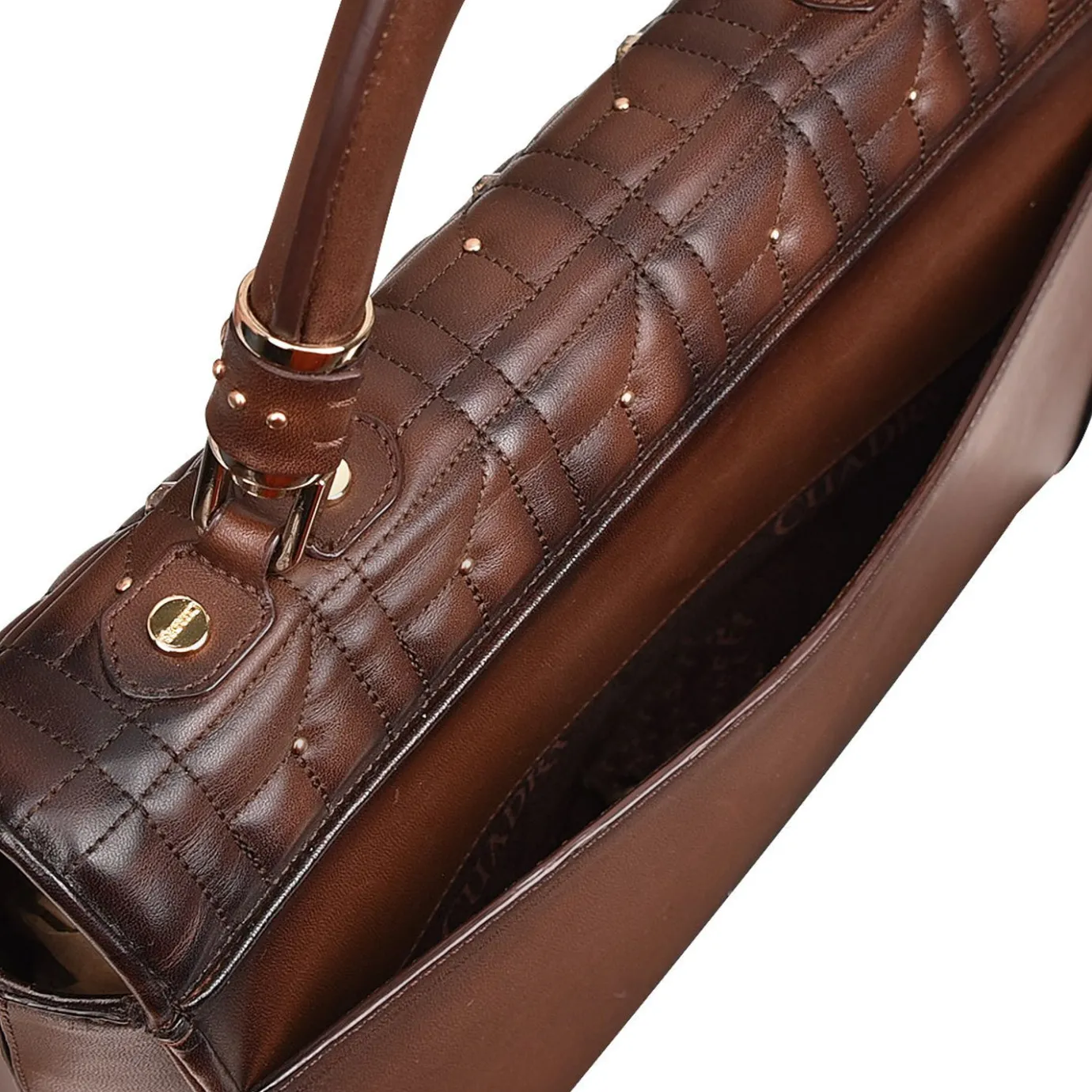 Women Cuadra Top Handle & Satchel Bags-Honey Leather Quilted Embroidery Handbag With Austrian Crystals