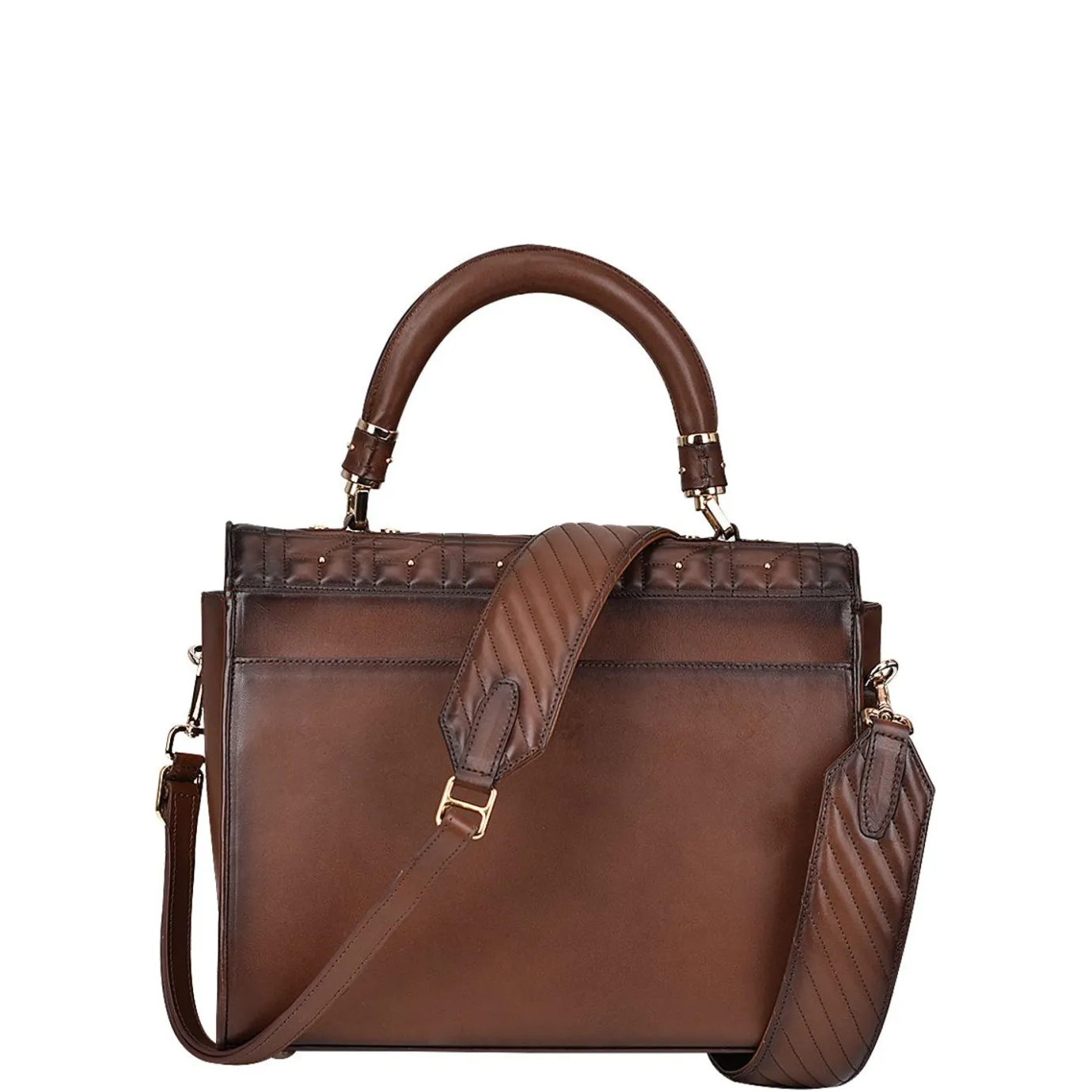 Women Cuadra Top Handle & Satchel Bags-Honey Leather Quilted Embroidery Handbag With Austrian Crystals