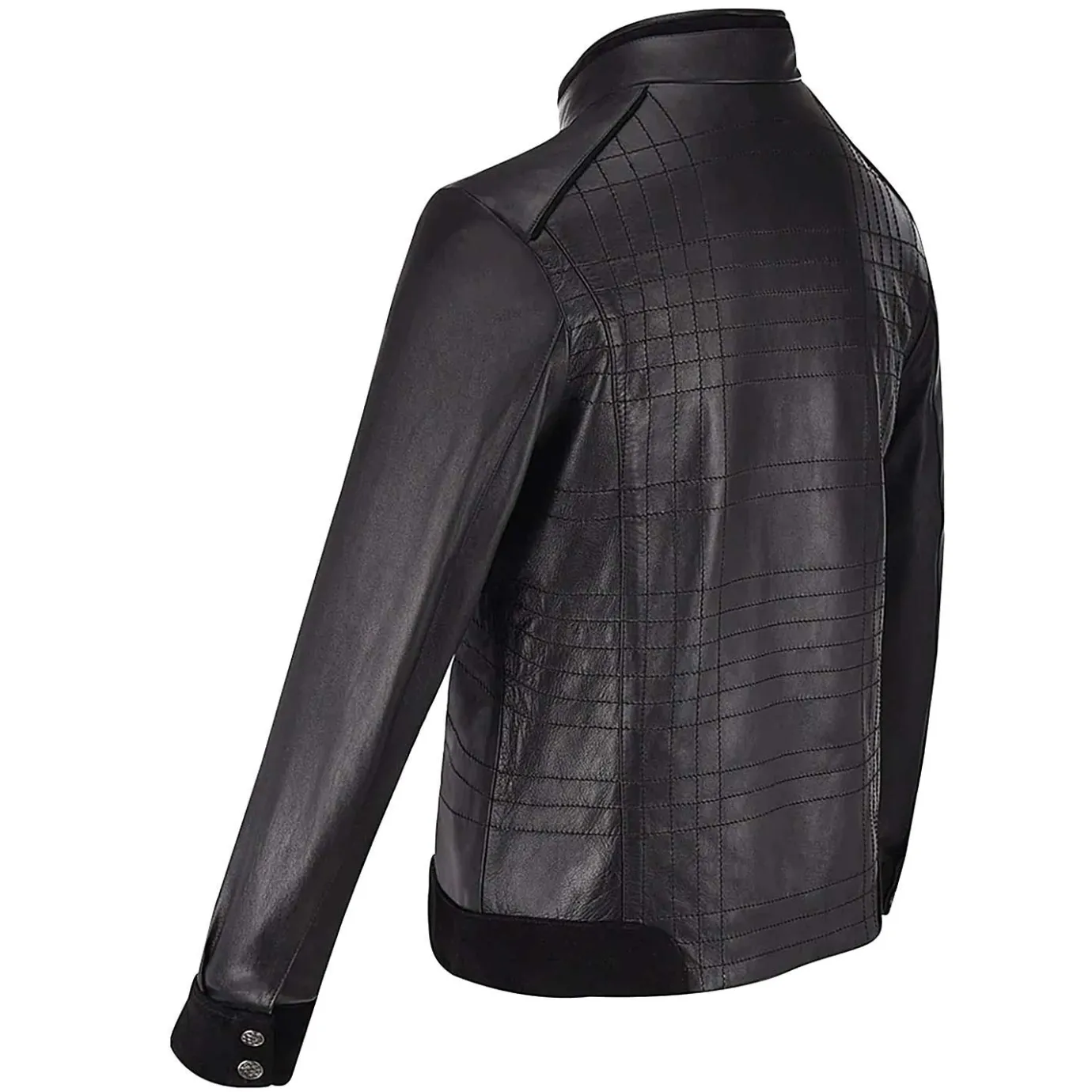 Men Cuadra Jackets-Mandarin Neck Black Leather Jacket