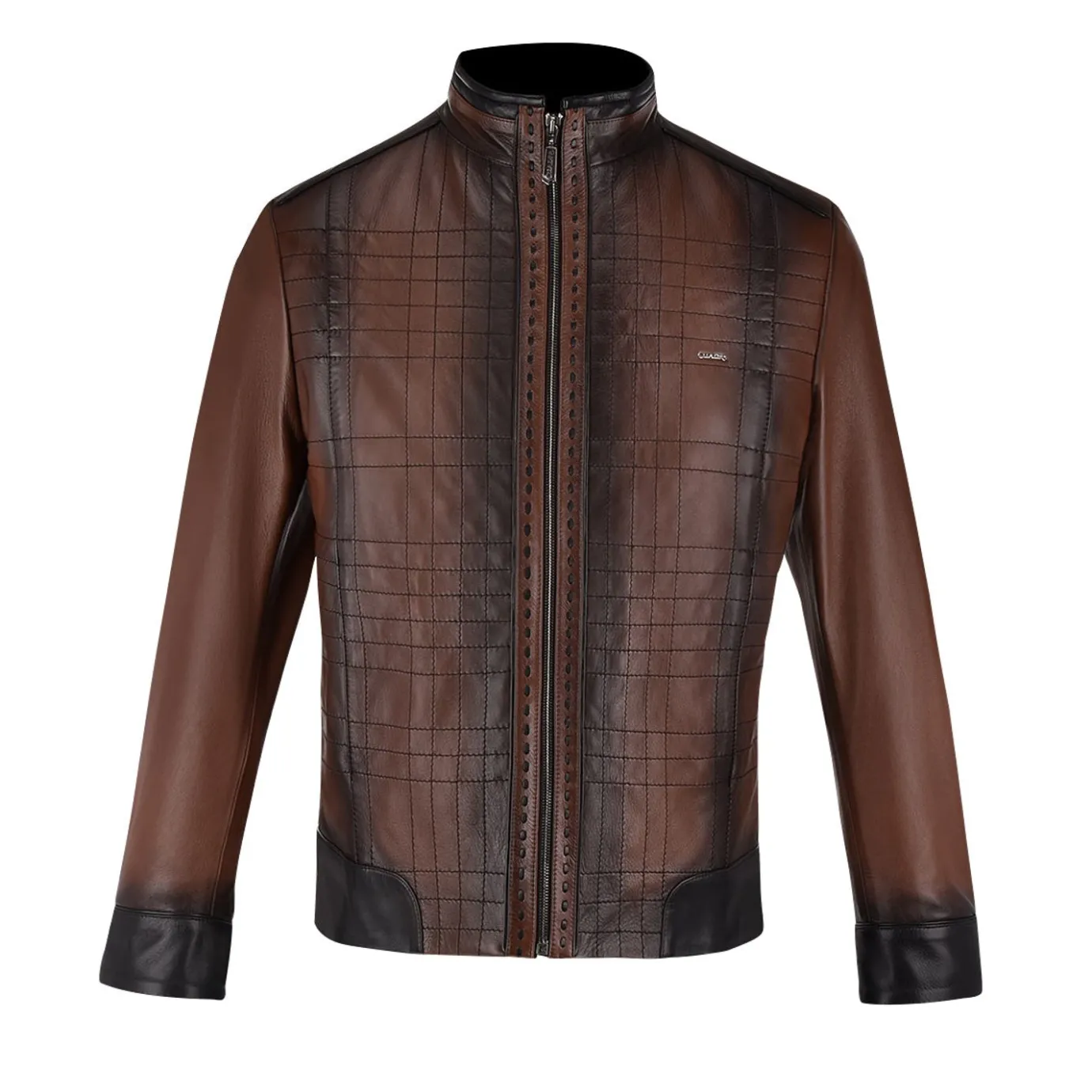 Men Cuadra Jackets-Mandarin Neck Dark Brown Leather Jacket