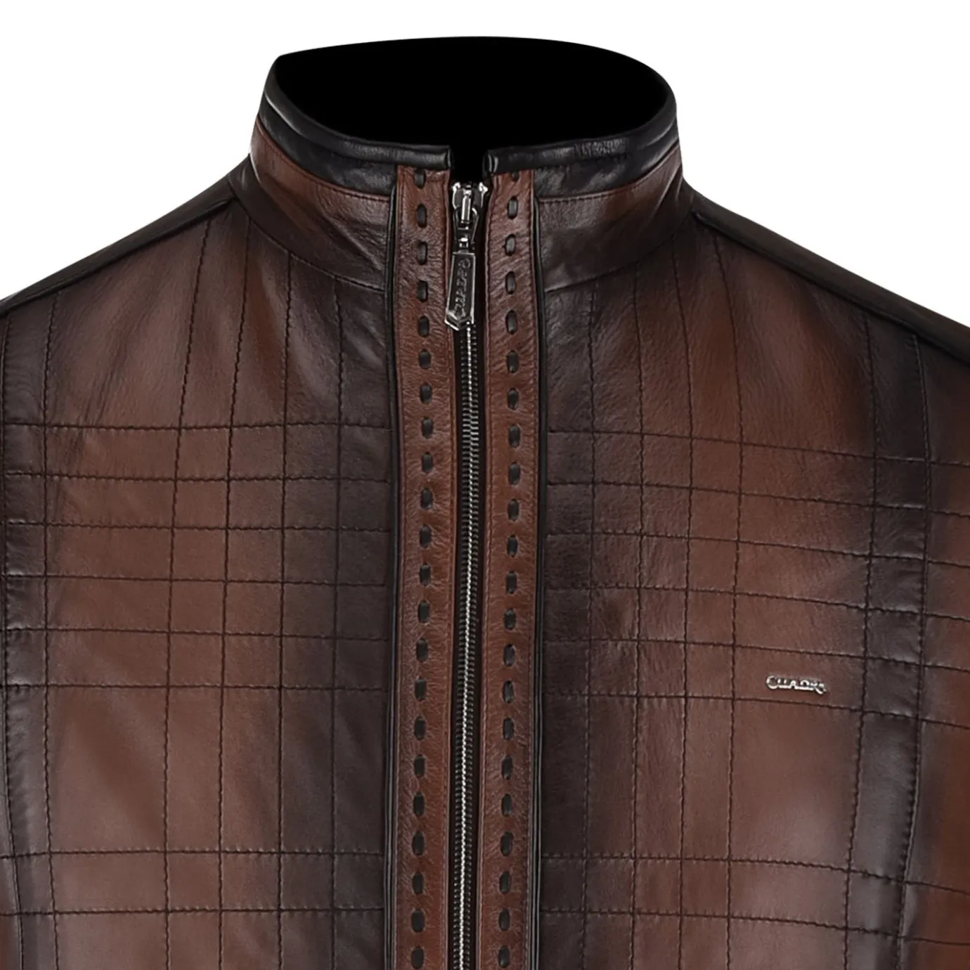 Men Cuadra Jackets-Mandarin Neck Dark Brown Leather Jacket