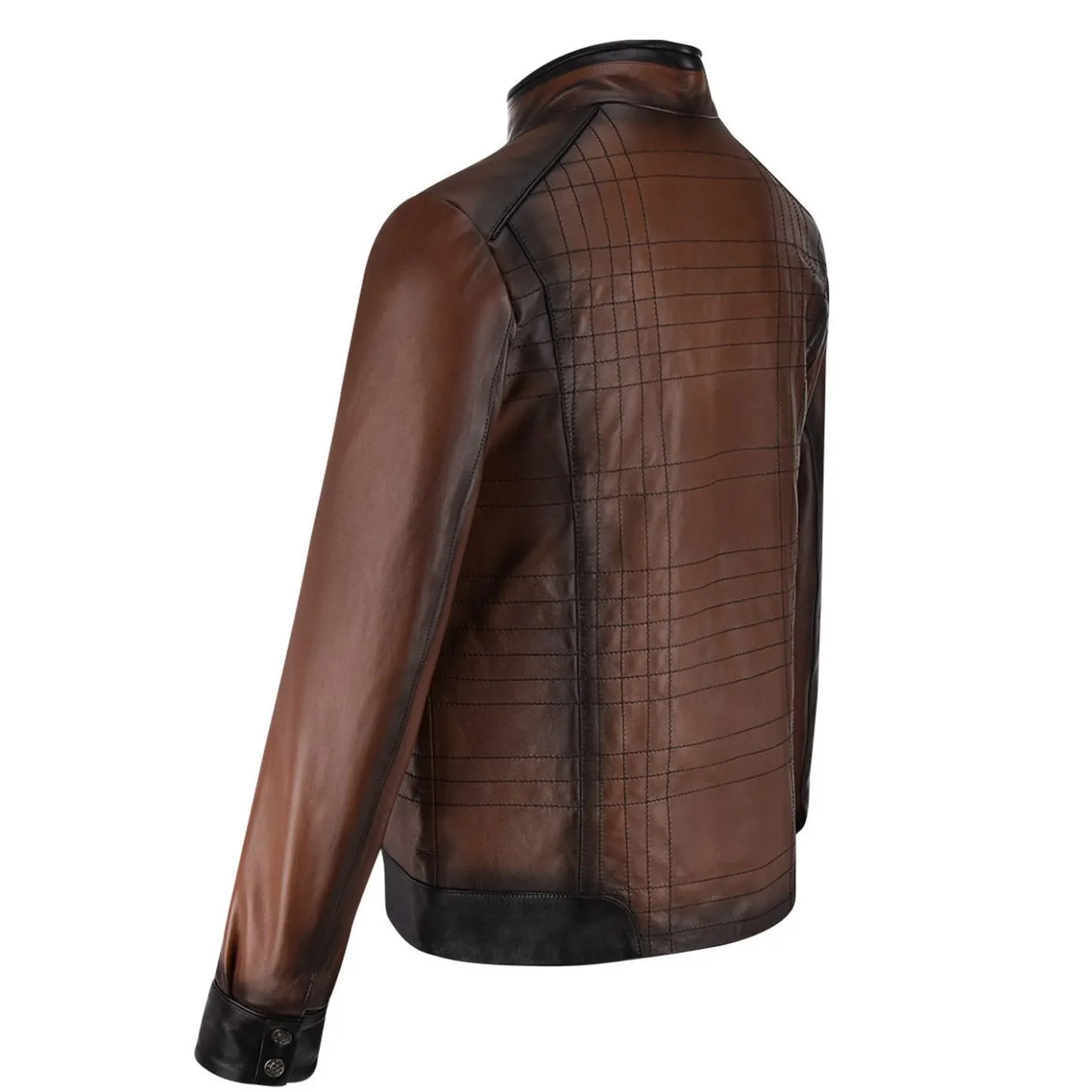 Men Cuadra Jackets-Mandarin Neck Dark Brown Leather Jacket