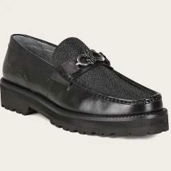 Men Cuadra Loafers & Driving Shoes-Men Loafer Shoe In Black Genuine Stingray Leather