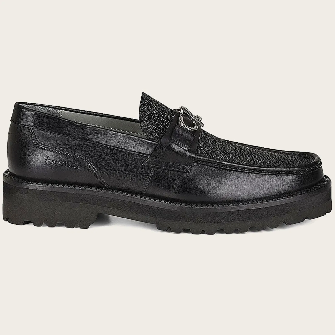 Men Cuadra Loafers & Driving Shoes-Men Loafer Shoe In Black Genuine Stingray Leather