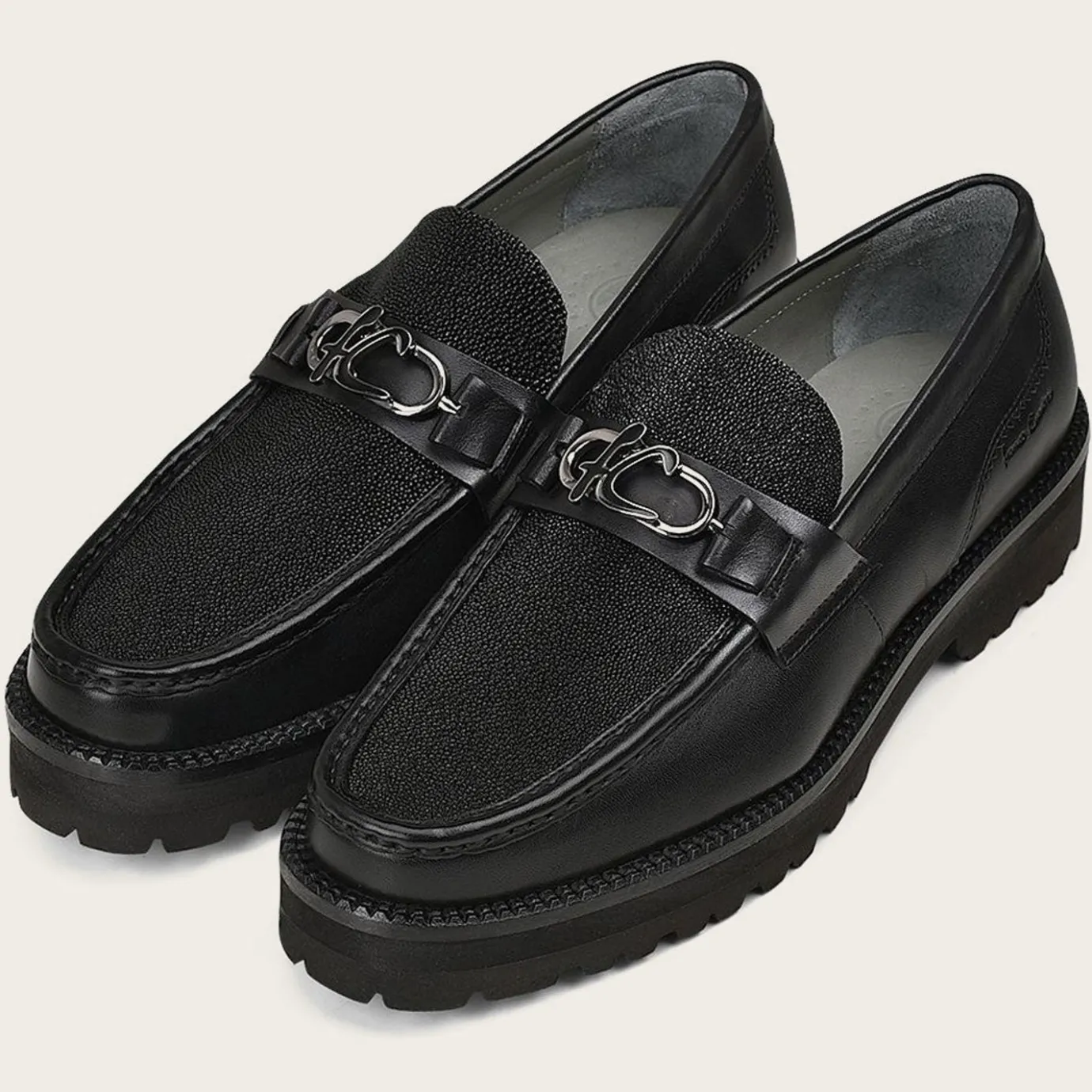 Men Cuadra Loafers & Driving Shoes-Men Loafer Shoe In Black Genuine Stingray Leather