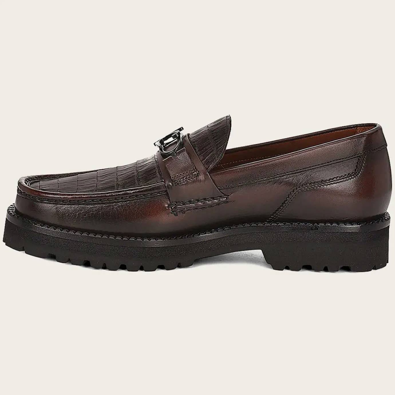 Men Cuadra Loafers & Driving Shoes-Men Loafer Shoe In Brown Genuine Cayman Leather