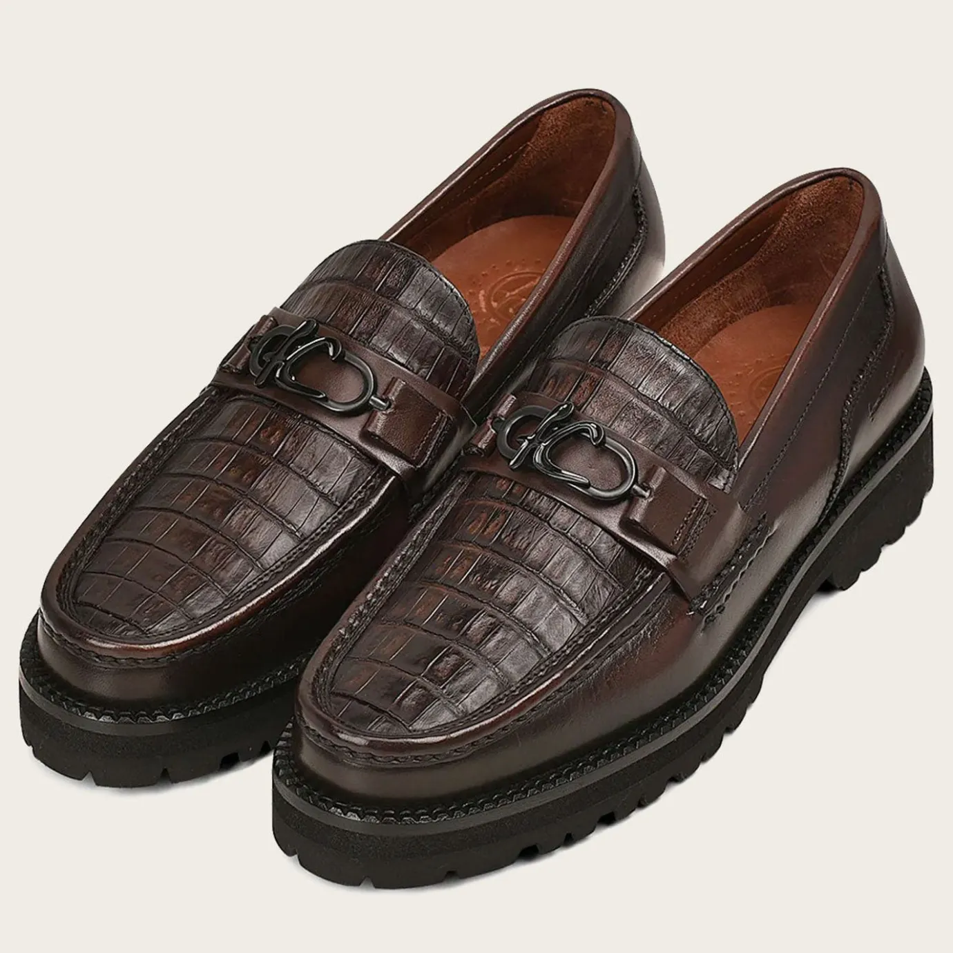 Men Cuadra Loafers & Driving Shoes-Men Loafer Shoe In Brown Genuine Cayman Leather