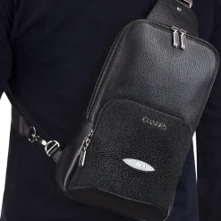 Men Cuadra Handbags-Mens Black Leather Shoulder Bag