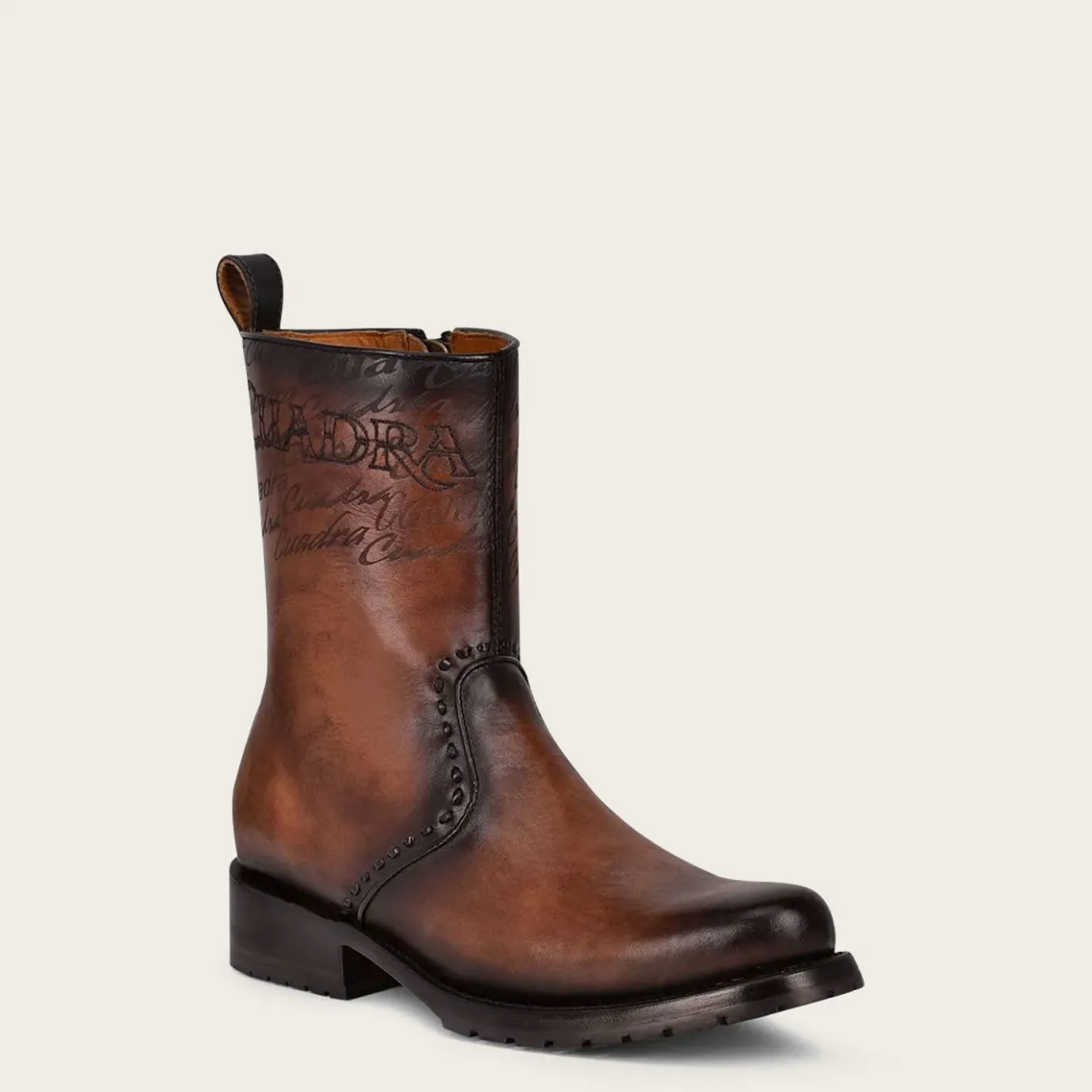 Men Cuadra Urban & Casual Boots-Mens Brown Dress Boots Embroidery And Engraved On Leather