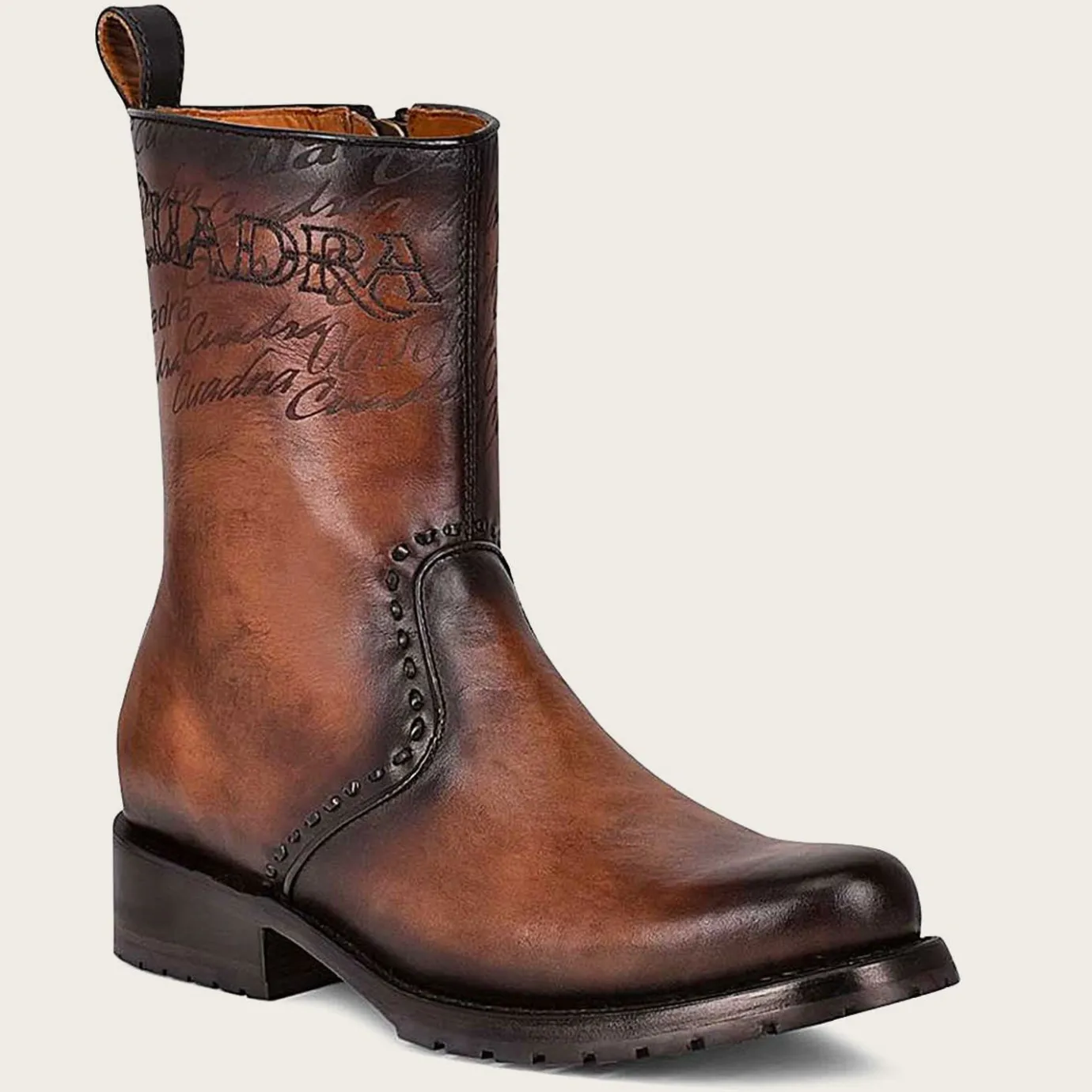 Men Cuadra Urban & Casual Boots-Mens Brown Dress Boots Embroidery And Engraved On Leather