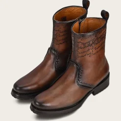 Men Cuadra Urban & Casual Boots-Mens Brown Dress Boots Embroidery And Engraved On Leather