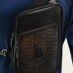 Men Cuadra Handbags-Mens Dark Brown Leather Shoulder Bag