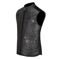 Men Cuadra Vests-Mens Doble View Black Leather Vest