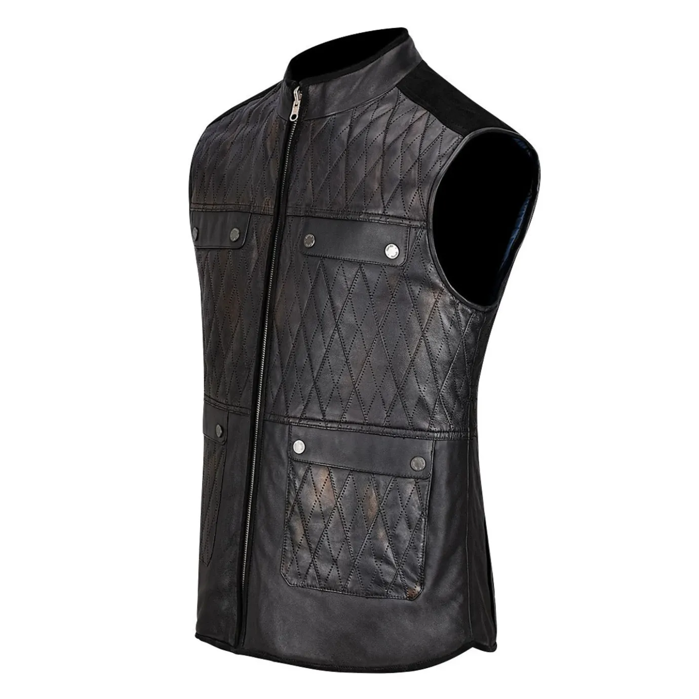 Men Cuadra Vests-Mens Doble View Black Leather Vest