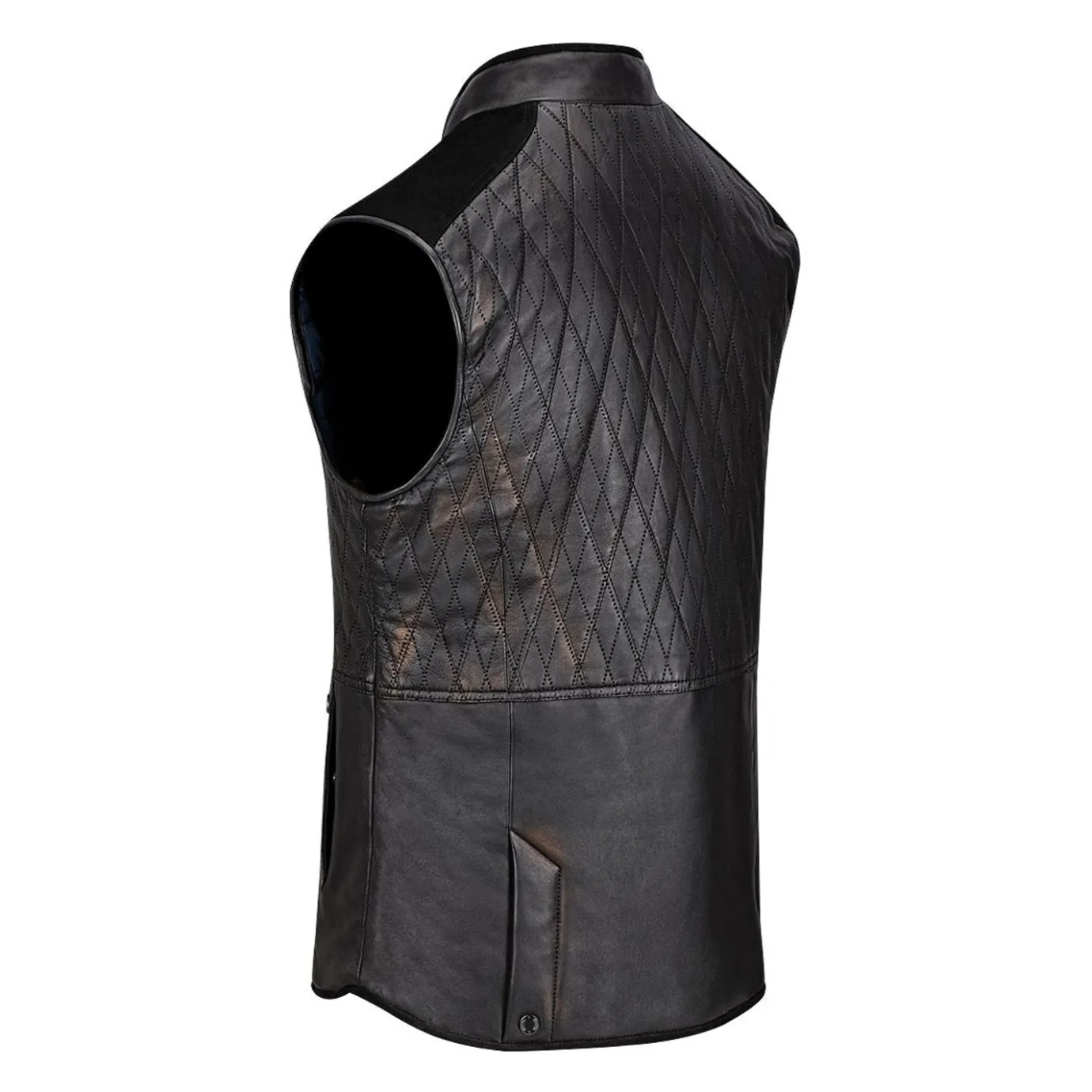 Men Cuadra Vests-Mens Doble View Black Leather Vest