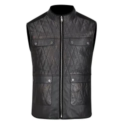 Men Cuadra Vests-Mens Doble View Black Leather Vest