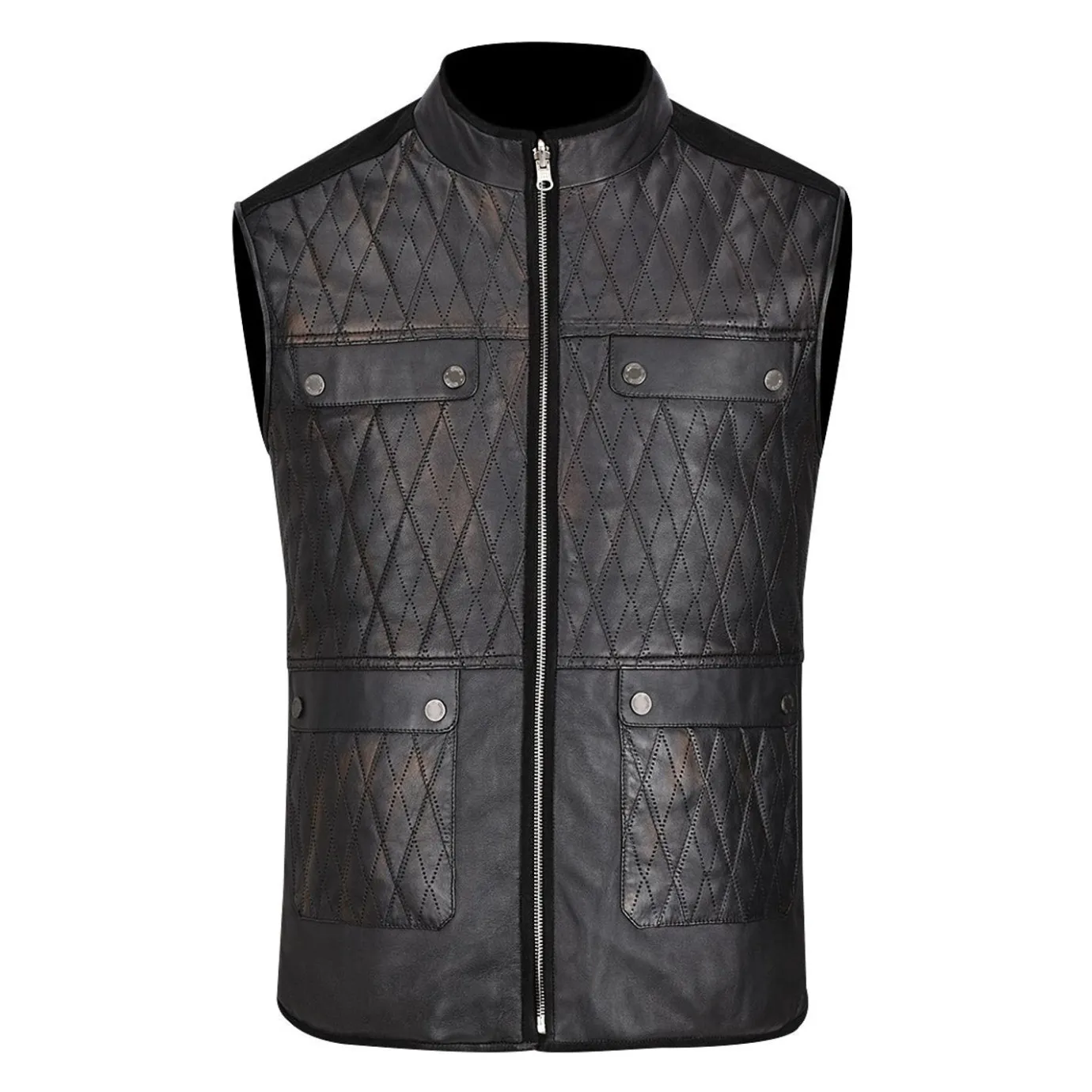 Men Cuadra Vests-Mens Doble View Black Leather Vest
