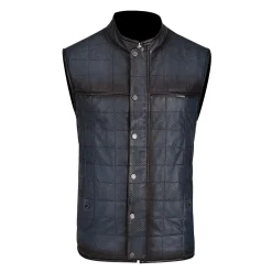 Men Cuadra Vests-Mens Doble View Blue Leather Vest