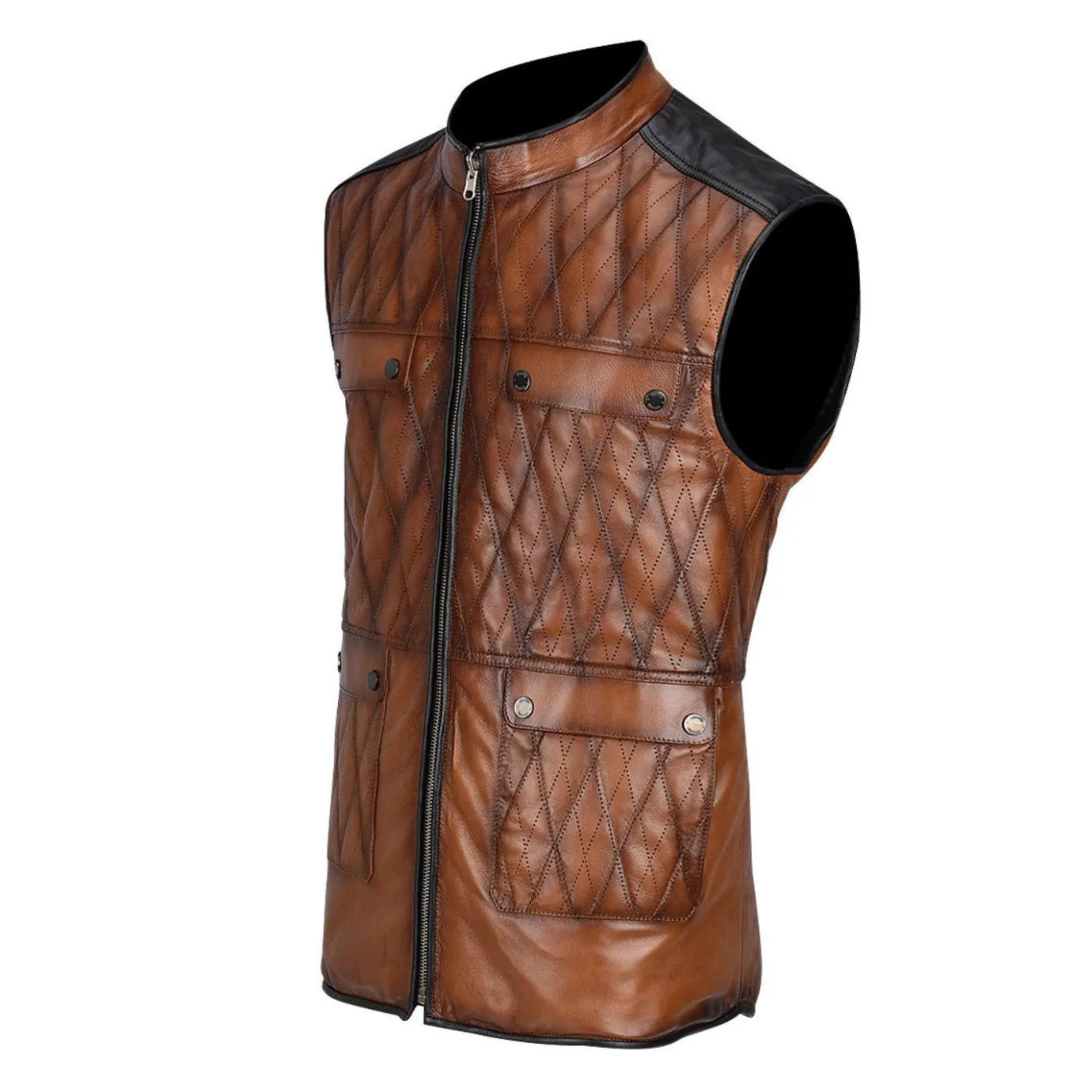Men Cuadra Vests-Mens Doble View Brown Leather Vest
