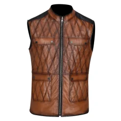 Men Cuadra Vests-Mens Doble View Brown Leather Vest
