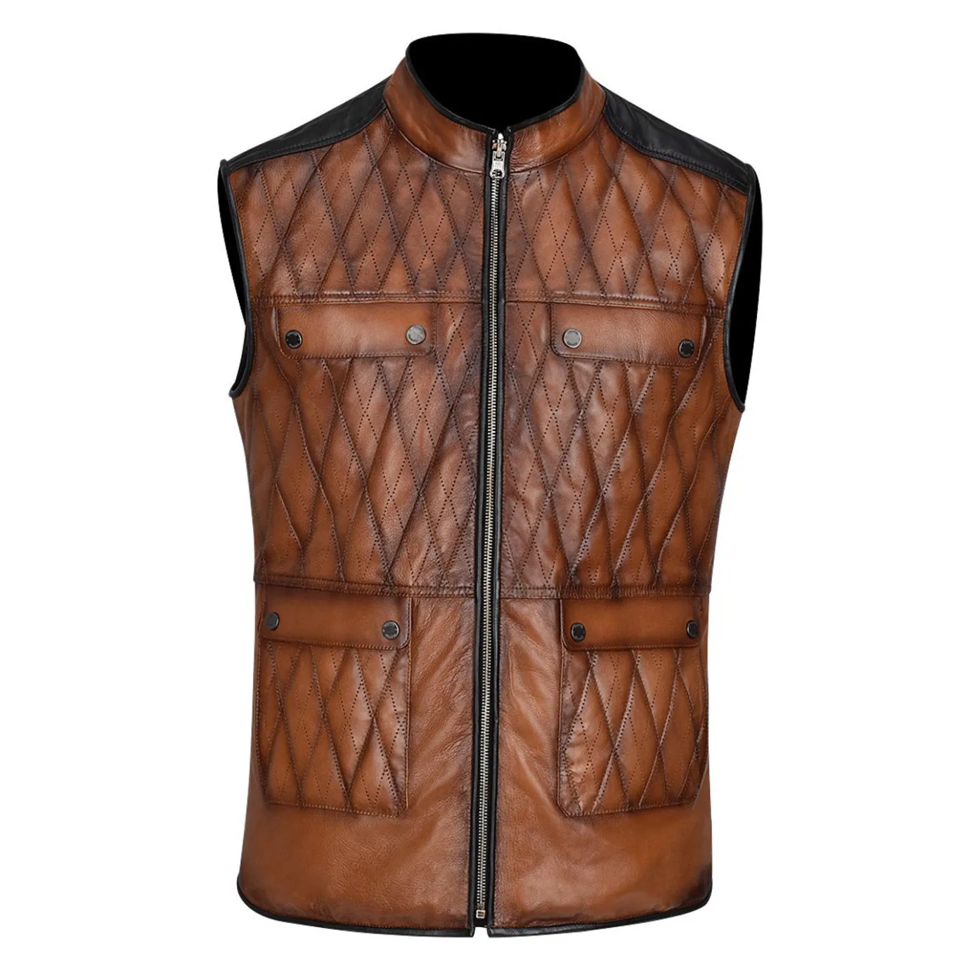 Men Cuadra Vests-Mens Doble View Brown Leather Vest