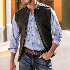 Men Cuadra Vests-Mens Doble View Brown Leather Vest