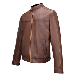 Men Cuadra Jackets-Minimalist Brown Leather Jacket