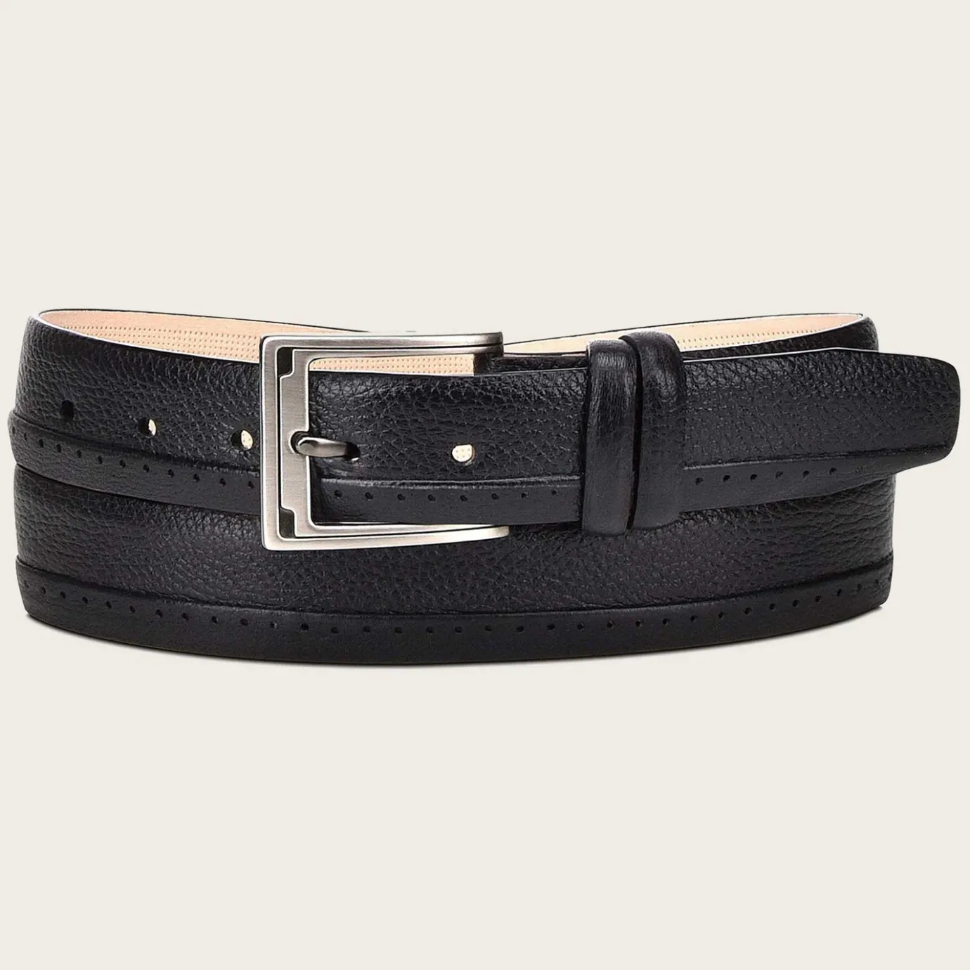 Men Cuadra Belts-Perforated Black Leather Belt