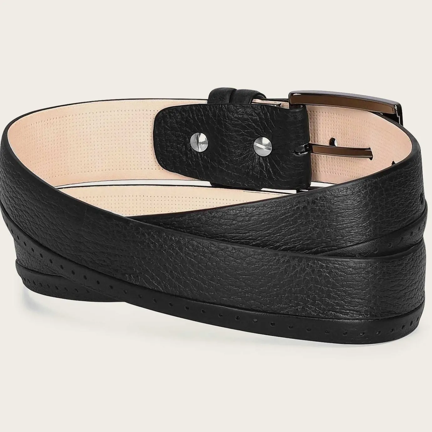 Men Cuadra Belts-Perforated Black Leather Belt