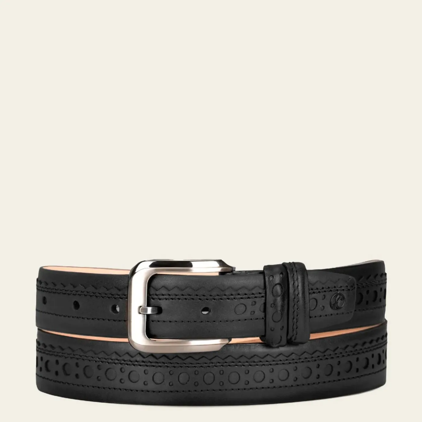 Men Cuadra Belts-Perforated Black Leather Formal Belt