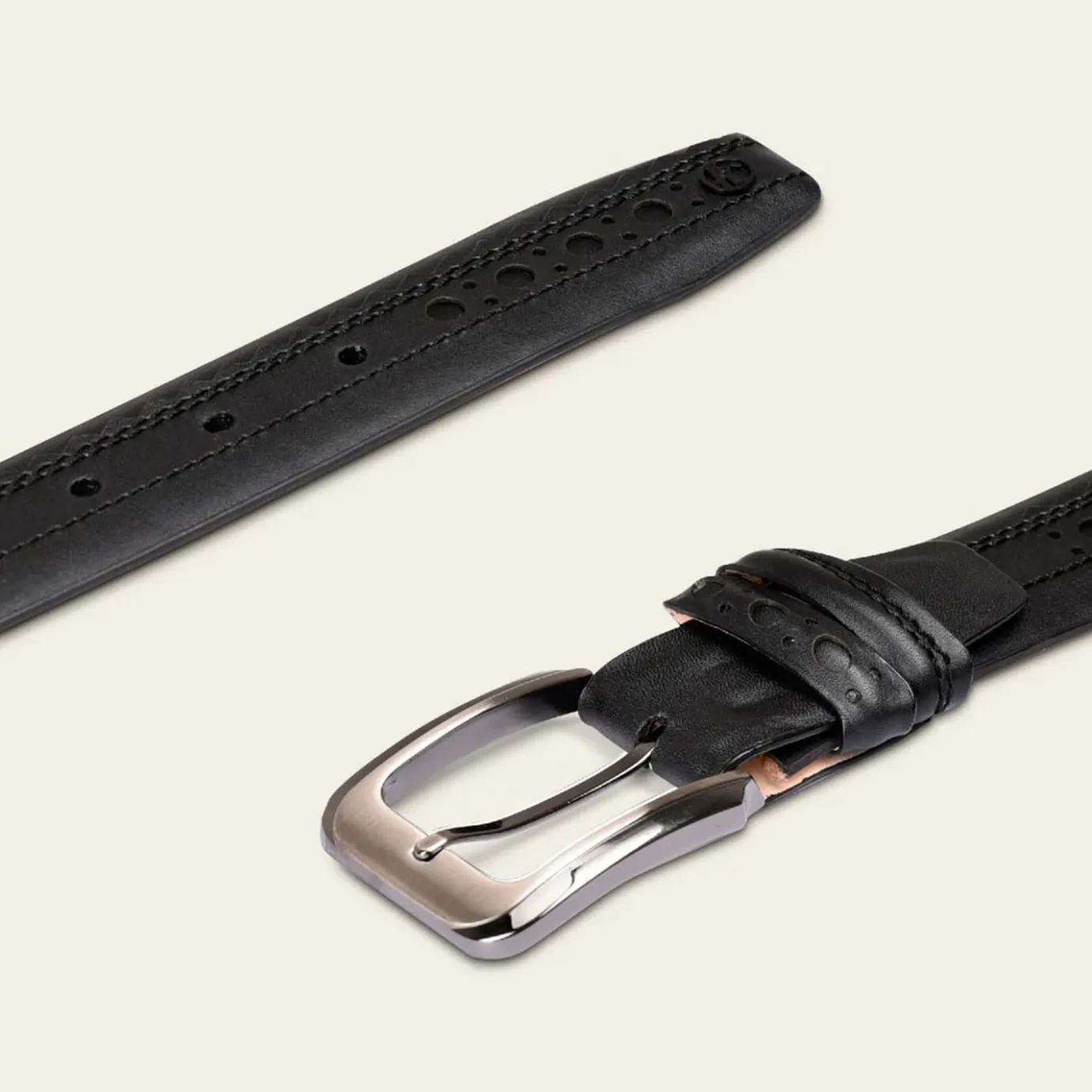 Men Cuadra Belts-Perforated Black Leather Formal Belt