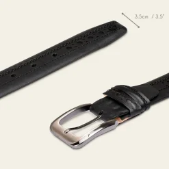 Men Cuadra Belts-Perforated Black Leather Formal Belt