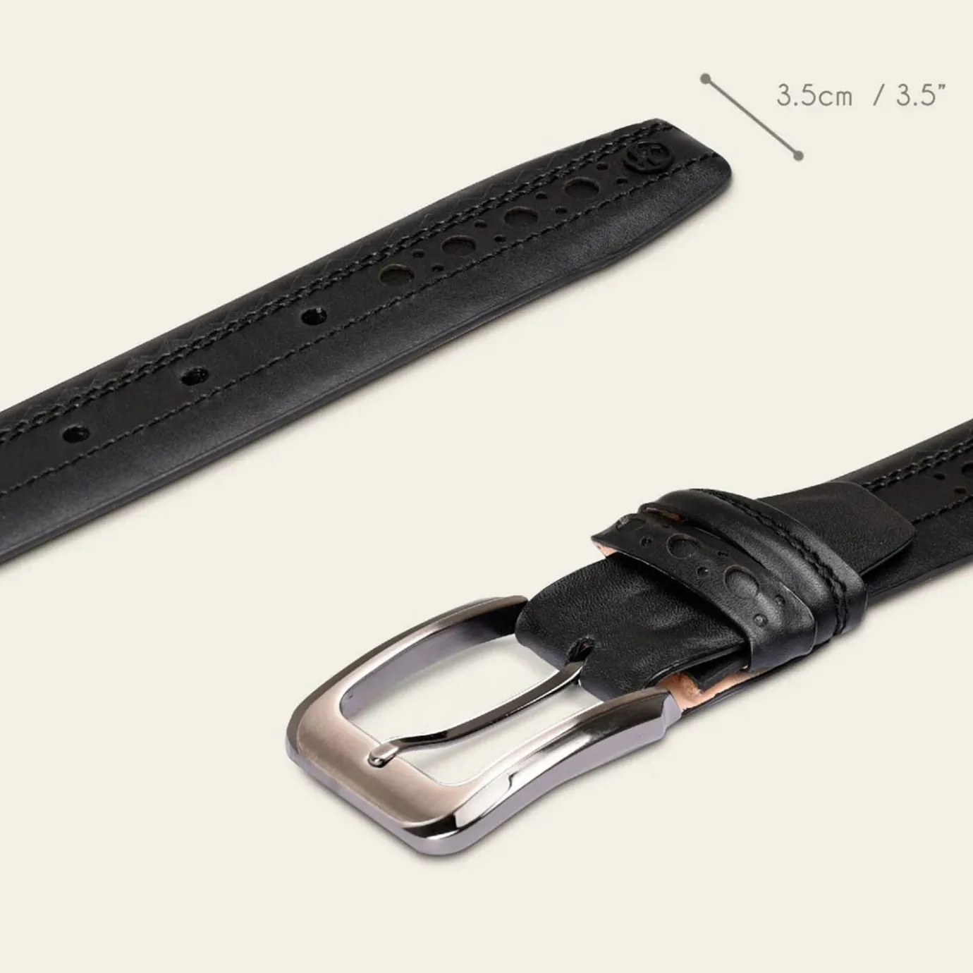 Men Cuadra Belts-Perforated Black Leather Formal Belt