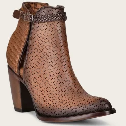 Women Cuadra Ankle Boots & Booties-Perforated Brown Leather Bootie With Hand Braided Strap