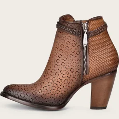 Women Cuadra Ankle Boots & Booties-Perforated Brown Leather Bootie With Hand Braided Strap
