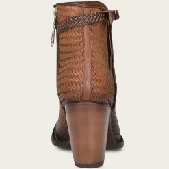 Women Cuadra Ankle Boots & Booties-Perforated Brown Leather Bootie With Hand Braided Strap