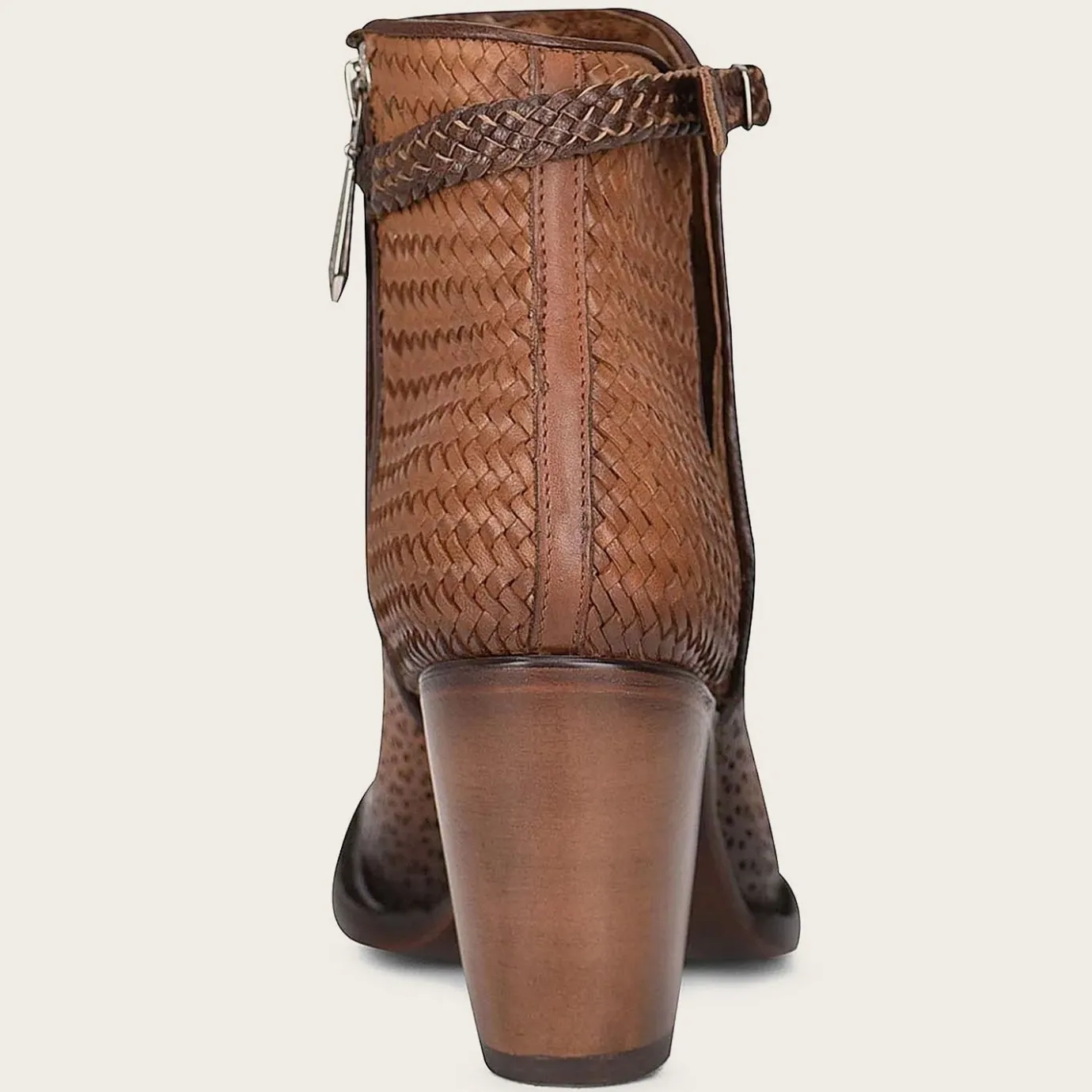 Women Cuadra Ankle Boots & Booties-Perforated Brown Leather Bootie With Hand Braided Strap