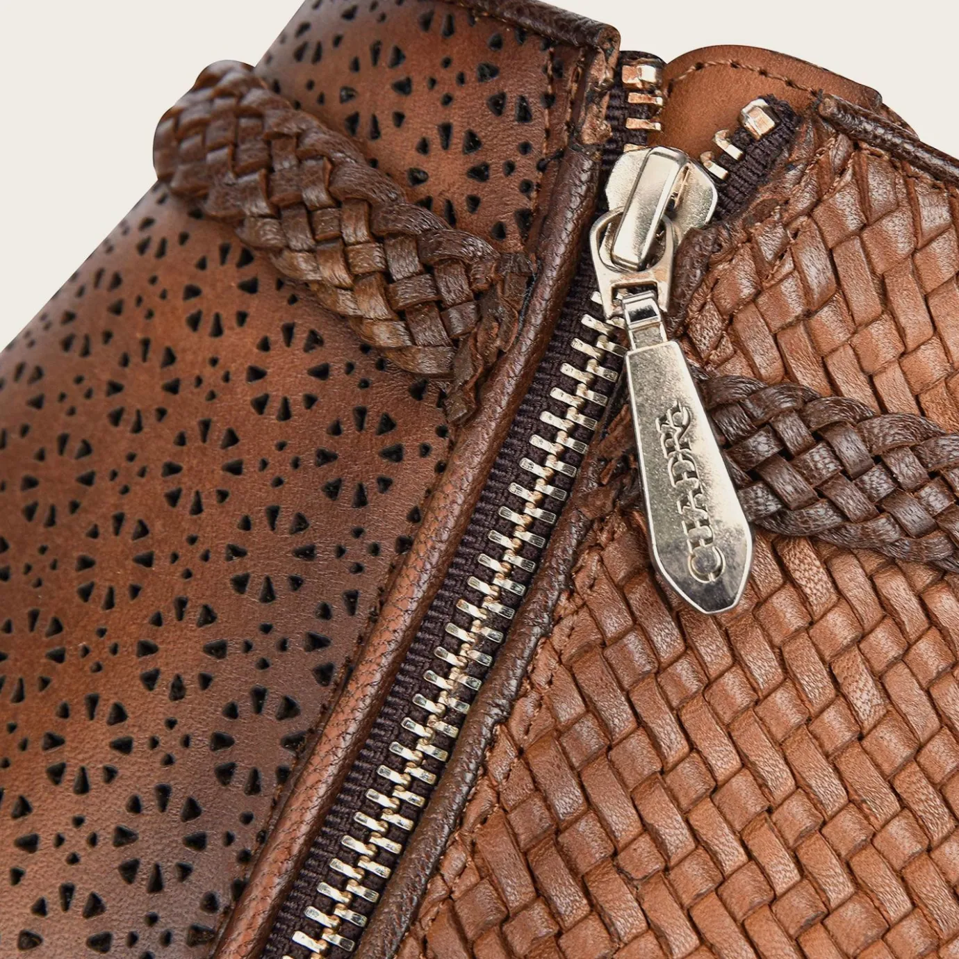 Women Cuadra Ankle Boots & Booties-Perforated Brown Leather Bootie With Hand Braided Strap