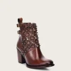 Women Cuadra Ankle Boots & Booties-Perforated Brown Leather Bootie With Austrian Crystals