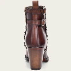 Women Cuadra Ankle Boots & Booties-Perforated Brown Leather Bootie With Austrian Crystals