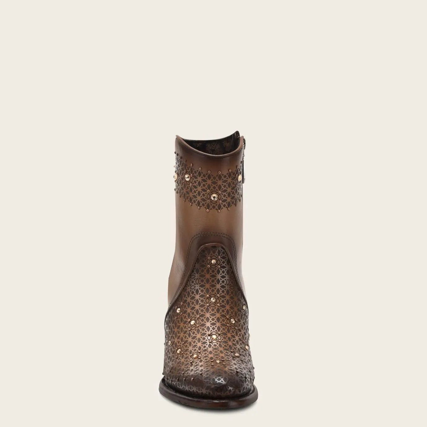 Women Cuadra Ankle Boots & Booties-Perforated Honey Brown Leather Ankle Bootie With Austrian Crystals