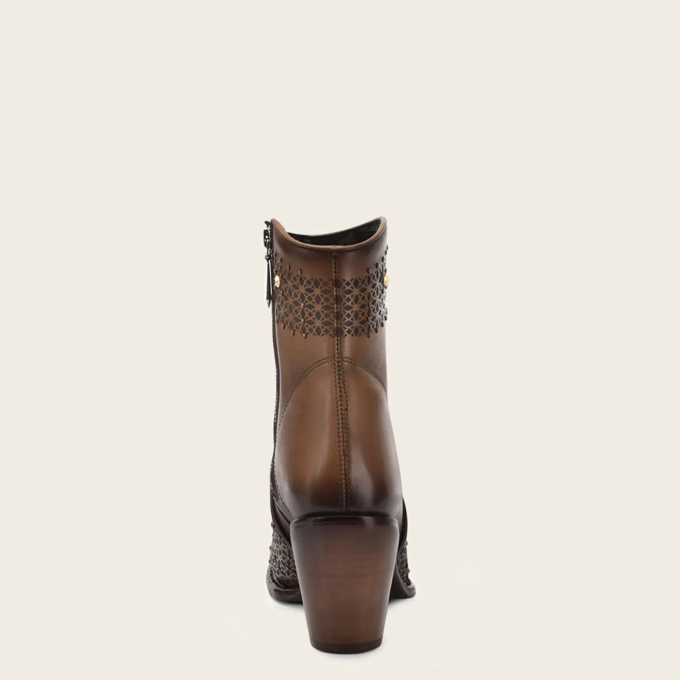 Women Cuadra Ankle Boots & Booties-Perforated Honey Brown Leather Ankle Bootie With Austrian Crystals