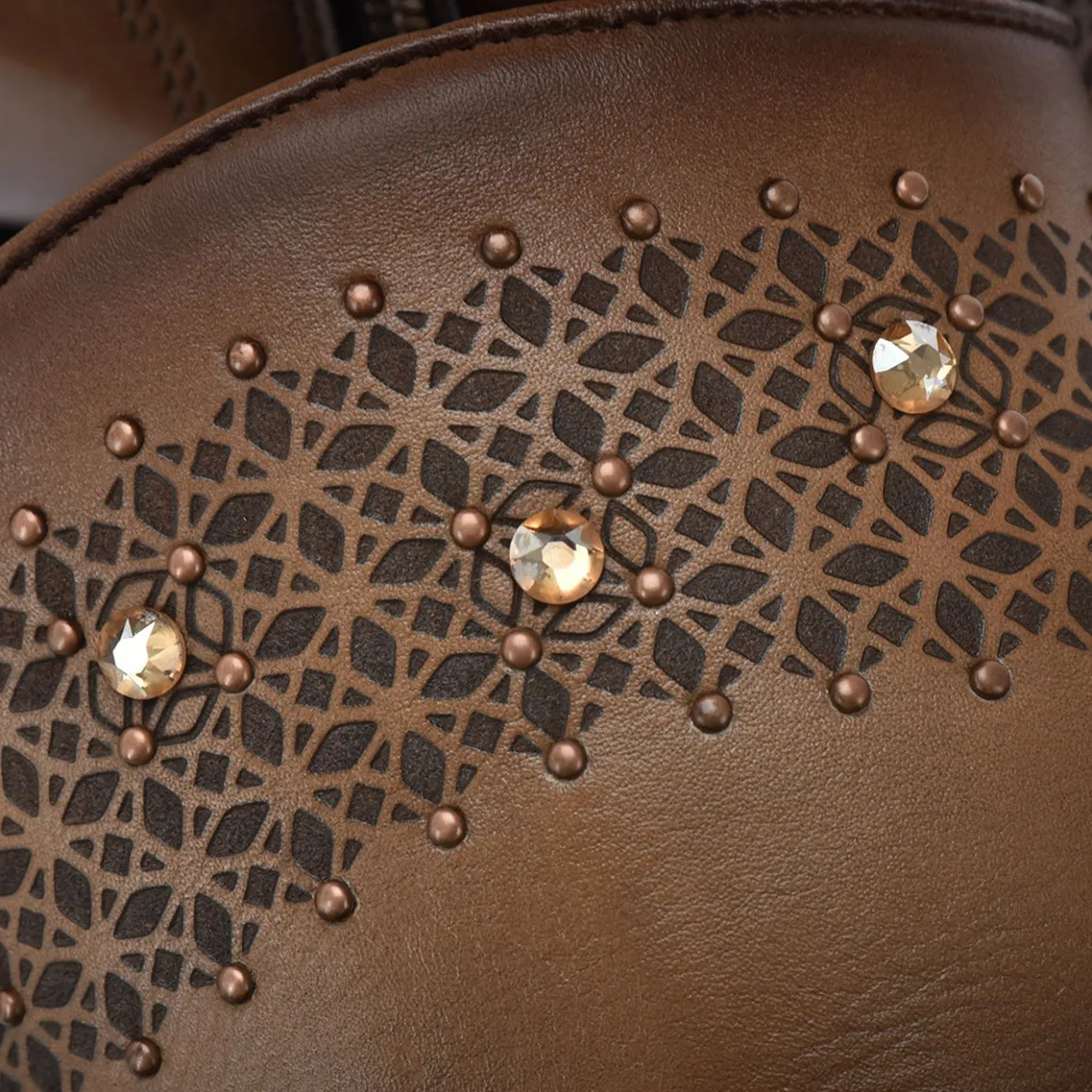 Women Cuadra Ankle Boots & Booties-Perforated Honey Brown Leather Ankle Bootie With Austrian Crystals