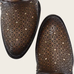 Women Cuadra Ankle Boots & Booties-Perforated Honey Brown Leather Ankle Bootie With Austrian Crystals