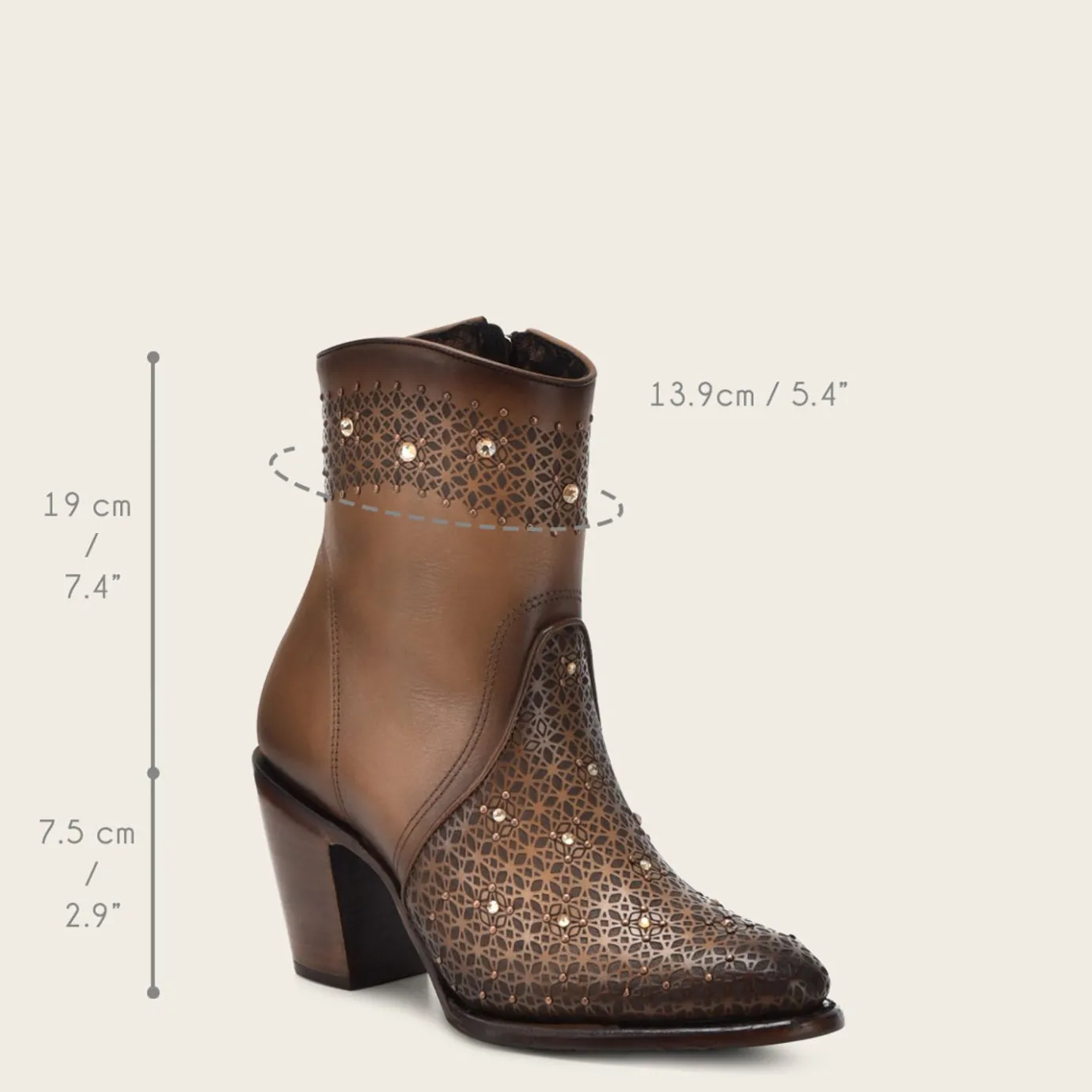 Women Cuadra Ankle Boots & Booties-Perforated Honey Brown Leather Ankle Bootie With Austrian Crystals