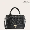Women Cuadra Top Handle & Satchel Bags-Printed Black Leather Satchel Bag